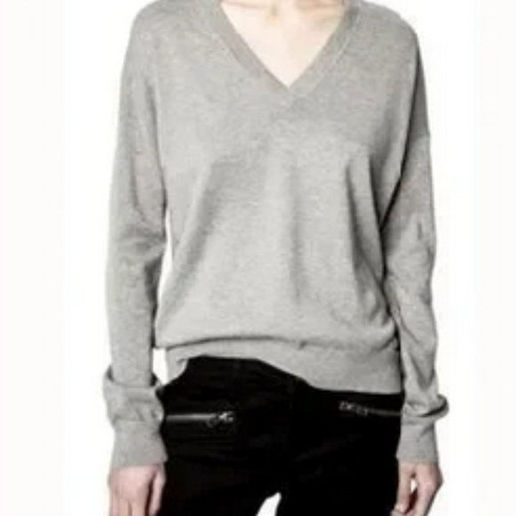 Zadig and Voltaire Happy Army Studded Elbow V Neck Sweater L - Picture 1 of 8